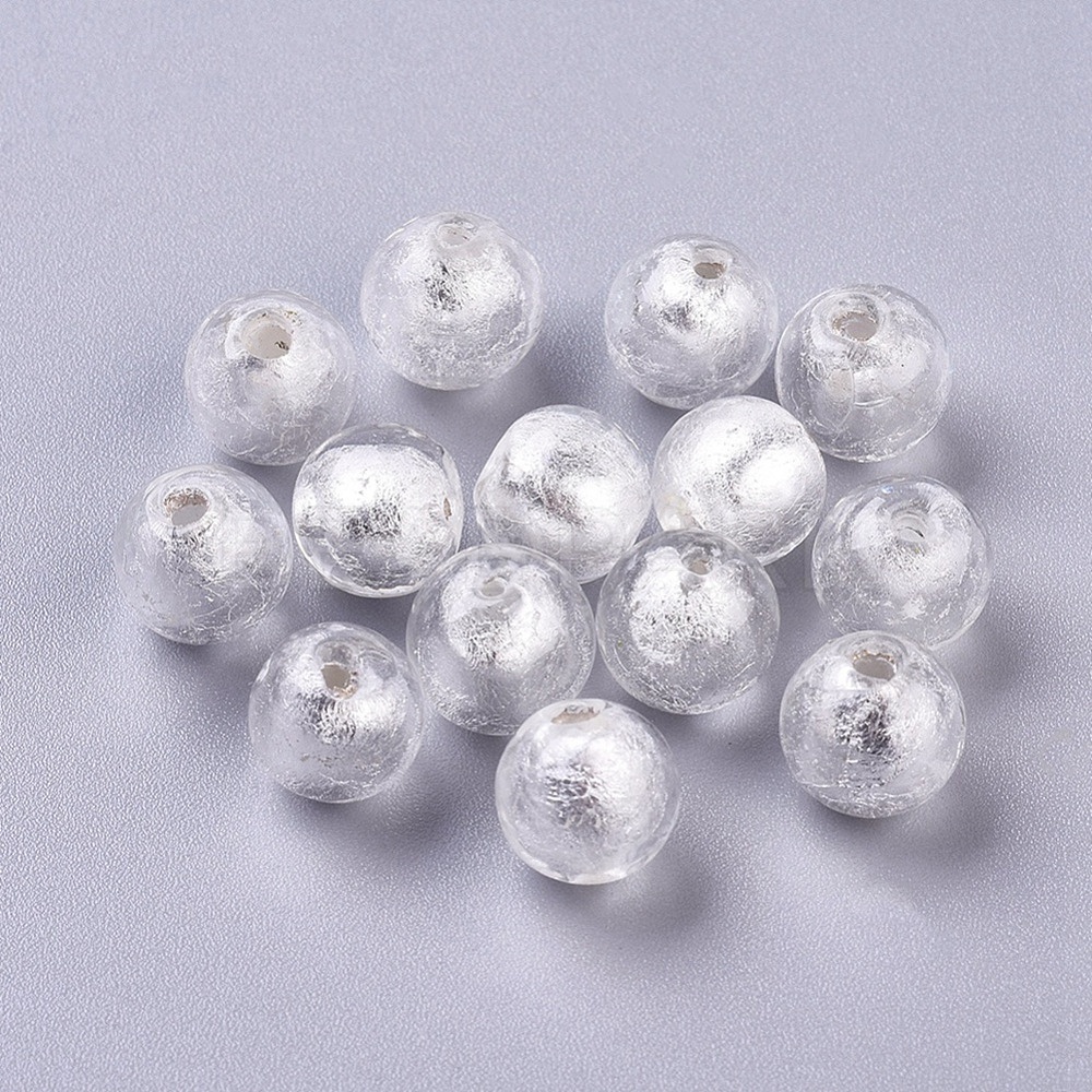 Handmade Silver Foil Glass Round Beads - Beadpark.com