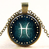 Pisces Constellation/Zodiac Sign Flat Round Glass Pendant Necklaces NJEW-N0051-022L-01-1
