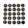 Brass Elder Futhark Alphabet Engraved Symbol Flat Round Natural Obsidian Rune Stones G-I373-01H-1