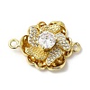 Rack Plating Brass Pave Clear Cubic Zirconia Flower Links Connector Charms KK-M267-03G-1