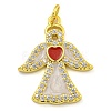 Brass Enamel Pendants with Jump Rings and Cubic Zirconia KK-D534-07G-1