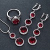 Flat Round Alloy Cubic Zirconia Pendant Necklaces & Hoop Earrings & Rings Sets FS-WG75211-05-1