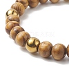 Natural Wood & Synthetic Hematite Round Beaded Stretch Bracelet for Women BJEW-JB09148-3