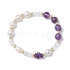Round Gemstone & Shell Pearl Beaded Stretch Bracelets for Women BJEW-JB10666-3