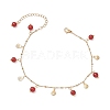 Dyed Natural Banded Agate Round & 304 Stainless Steel Shell Shape Tassel Anklets for Women AJEW-AN00702-02-2