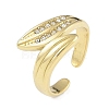 Leaf 304 Stainless Steel Rhinestone Cuff Ring for Women RJEW-C099-03G-01-1