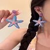 Round with Starfish Brass Raffia Dangle Stud Earrings FS-WG289C2-03-1