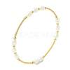 Rice Natural Cultured Freshwater Pearl & Brass Beaded Copper French Wired Bangles BJEW-JB13981-3