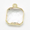 Golden Tone Brass Glass Square Pendants GLAA-J014A-G-3