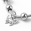 201 Stainless Steel Butterfly Charm European Bracelet with Snake Chains BJEW-JB08044-02-2
