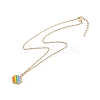 Rainbow Color Japanese Seed Braided Hexagon Pendant Necklace with 304 Stainless Steel Chains for Women NJEW-MZ00006-3