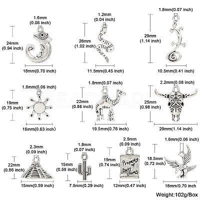 50Pcs 10 Style Tibetan Style Alloy Pendants FIND-CJ0001-60-1