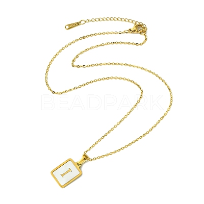 Ion Plating(IP) Rectangle with Initial Letter 304 Stainless Steel Pendant Necklace NJEW-R265-04G-I-1