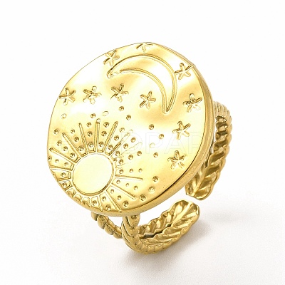 Ion Plating(IP) 304 Stainless Steel Sun & Moon Planet Open Cuff Ring for Women RJEW-B027-20G-1