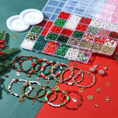 Christmas DIY Polymer Clay & Acrylic & Glass Beads: Bracelets Making Kits DIY-FS0007-99-1