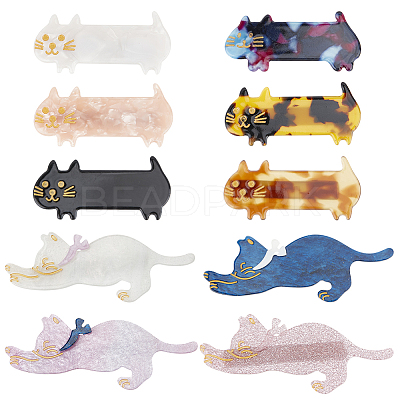 10Pcs 10 Styles Cute Cat Cellulose Acetate(Resin) Alligator Hair Clip OHAR-GF0001-20-1