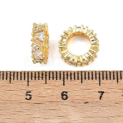 Brass Micro Pave Clear Cubic Zirconia European Beads KK-C142-03G-1