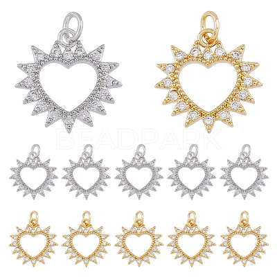12Pcs 2 Colors Brass Micro Pave Clear Cubic Zirconia Pendants KK-DC0003-34-1