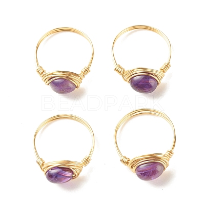 Natural Amethyst Oval Finger Rings RJEW-JR00441-01-1