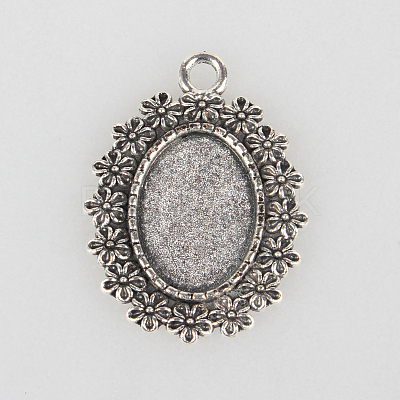 Tibetan Style Alloy Pendant Cabochon Settings TIBEP-N003-29AS-1