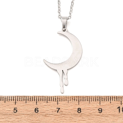 304 Stainless Steel Melting Moon Pendant Cable Chain Necklaces for Men Women NJEW-K308-01C-P-1
