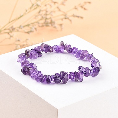 Valentines Day for Lovers Ideas Amethyst Chips Stretch Bracelets X-BJEW-JB01308-03-1