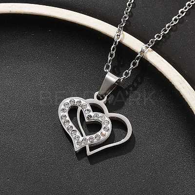 304 Stainless Steel Crystal Rhinestone Heart Pendant Cable Chain Necklaces for Women LS-NJEW-Z056-01B-P-1