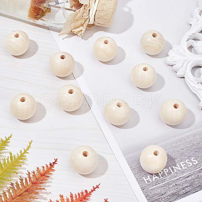 Natural Unfinished Wood Round Beads WOOD-PH0008-91-25mm-1