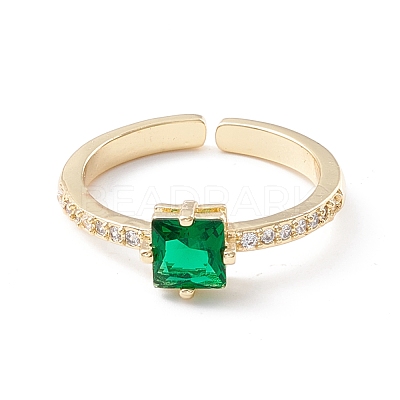 Green Cubic Zirconia Rectangle Cuff Ring KK-D067-29G-RS-1
