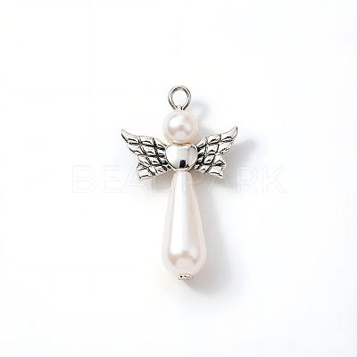 Acrylic Imitation Pearl with Alloy Pendants PALLOY-YW00001-1
