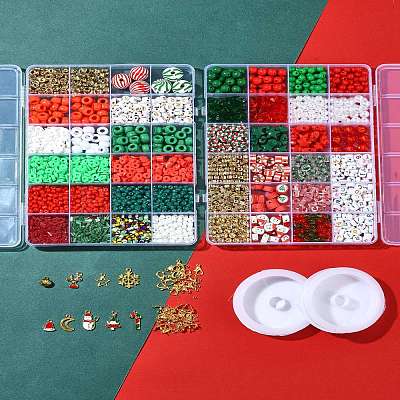 Christmas DIY Polymer Clay & Acrylic & Glass Beads: Bracelets Making Kits DIY-FS0007-99-1