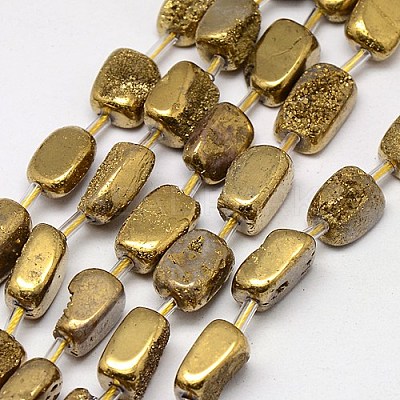 Electroplate Natural Drusy Quartz Crystal Cuboid Beads Strands G-L043-07-1