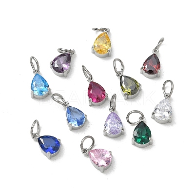 304 Stainless Steel Pave Cubic Zirconia Charms CU-CBABCF3-03P-1