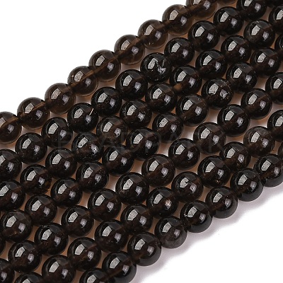 Natural Smoky Quartz Round Beads Strands X-G-E329-6mm-38-1