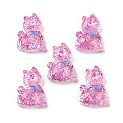 Transparent Resin Bowknot Kitten Decoden Cabochons RESI-M045-07B-1