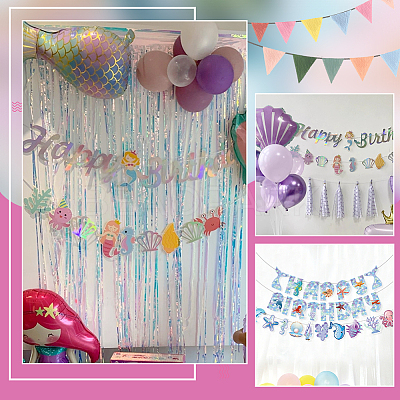1 Bag Fish Scales Pattern Paper Word Happy Birthday Hanging Streamer DIY-NB0015-16-1