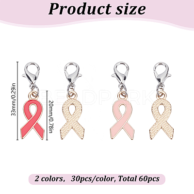 60Pcs 2 Colors Awareness Ribbon Shape Alloy Enamel Pendant Decoration HJEW-HY00036-1