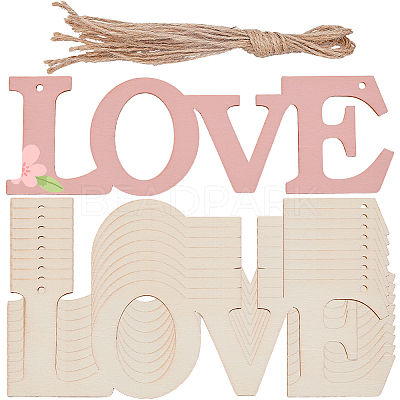 10Pcs DIY Mother's Day Unfinished Wood Word Love Pendants DIY-SP0006-79-1