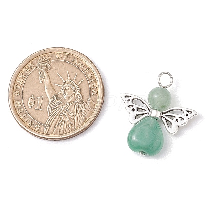 Natural Green Aventurine/Lapis Lazuli/Rose Quartz/Tiger Eye/Blue Spot Jasper/Synthetic Turquoise Heart Angel Pendants X-PALLOY-JF03186-01-1