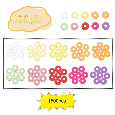 1500Pcs 10 Colors Light Colors Handmade Polymer Clay Beads CLAY-YW0001-37A-1