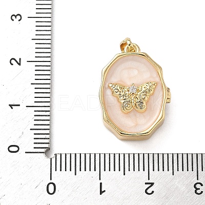 Oval with Butterfly Brass Enamel Locket Pendants KK-P334-18G-02-1