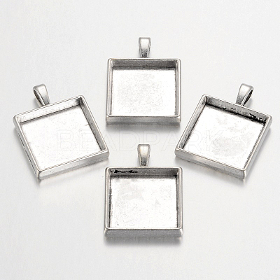 Square Tibetan Style Pendant Cabochon Settings X-TIBEP-A123359-AS-LF-1