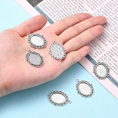 Tibetan Style Antique Silver Alloy Flat Oval Pendant Cabochon Settings TIBEP-M022-19AS-1