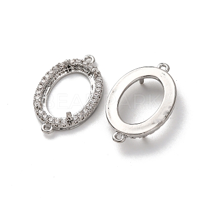 Oval Brass Micro Pave Clear Cubic Zirconia Connector Cabochons Settings KK-NH0007-03P-1