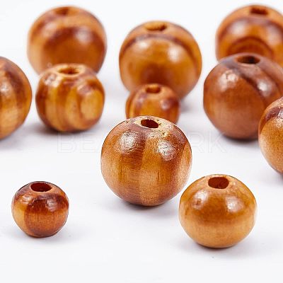 900Pcs 3 Style Round Natural Wood Beads WOOD-OC0001-95-1
