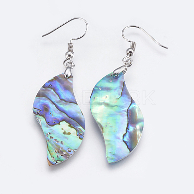 Abalone Shell/Paua Shell Dangle Earrings EJEW-F147-E-1