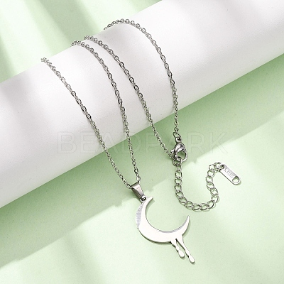 304 Stainless Steel Melting Moon Pendant Cable Chain Necklaces for Men Women NJEW-K308-01C-P-1