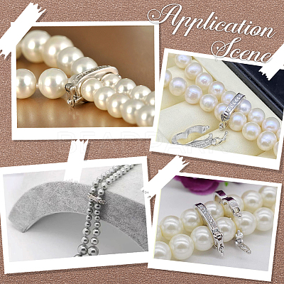 Anti-Tarnish 2Pcs Rhodium Plated 925 Sterling Silver Rhinestone Peanut Twister Clasps STER-BBC0006-43-1