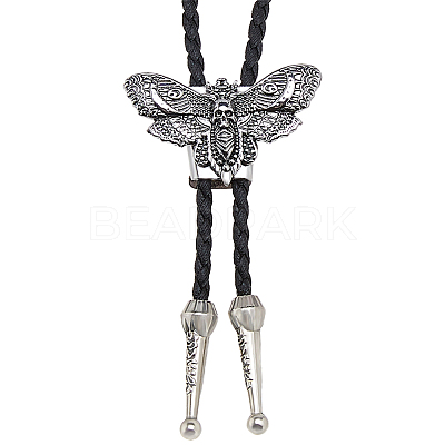 Alloy Moth Skull Black PU Leather Cord Bolo Tie Lariat Necklaces for Women Men NJEW-WH0031-08AS-1