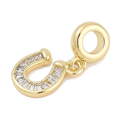 Brass Clear Cubic Zirconia Horseshoe European Dangle Charms KK-Q028-56G-1